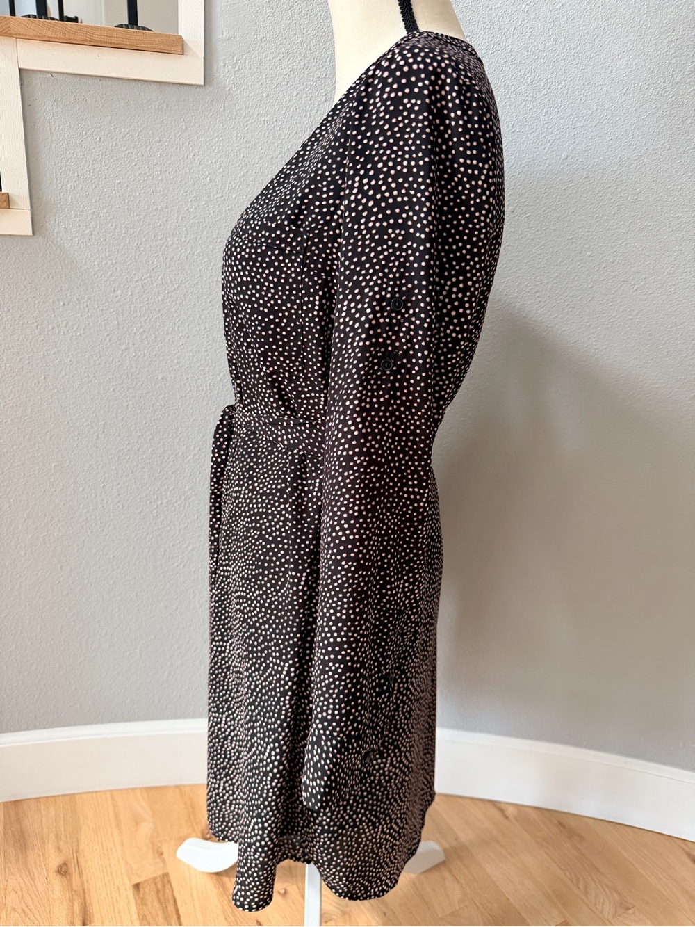 Express Lot of 2 Zip V-Neck Long Sleeve Polk Dot Shift Dresses Burgundy & Black - Picture 14 of 16